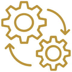 Two interlocking gears with arrows icon.